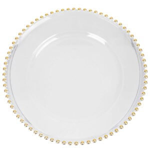 Podtalerz szklany transparentny 33 cm ze złotymi kulkami