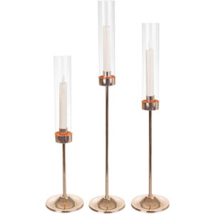 Zestaw świeczników metalowych z tubami szklanymi