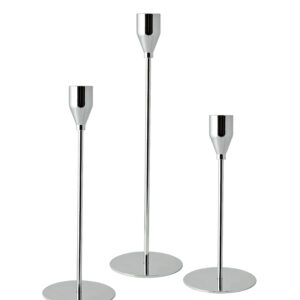 Zestaw świeczników metalowych srebrnych komplet 3 sztuk