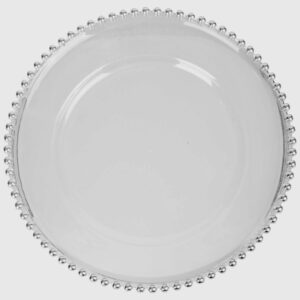 Podtalerz plastikowy transparentny 33 cm ze SREBRNYMI kulkami