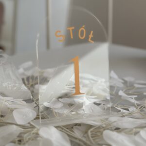 Zestaw transaprentnych numerów ze złotym napisem na stoły 1-15