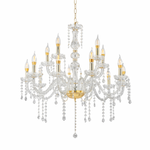 Żyrandol kryształowy SZKLANY TRANSPARENTNY z oświetleniem 15-ramienny