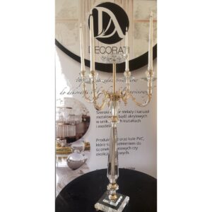 Kandelabr szklany z metalowymi elementami H 85 cm