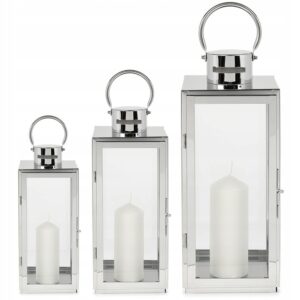 Zestaw 3 szt. latarnii metalowych srebrnych