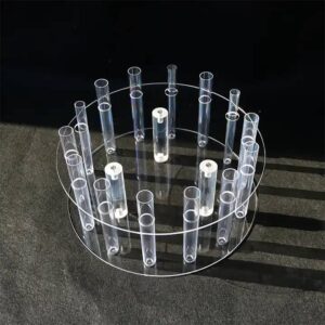 Stelaż akrylowy średnica 30 cm z fiolkami szklanymi na kwiaty