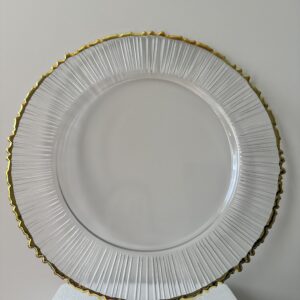 Podtalerz szklany transparentny ze złotym "strzępionym" rantem 33 cm