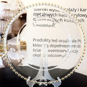 Podtalerz PLASTIKOWY transparentny 33 cm ze ZŁOTYMI kulkami