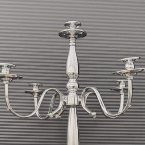 METALOWY SREBRNY KANDELABR 105 cm 5-ramienny na WĄSKIE świece